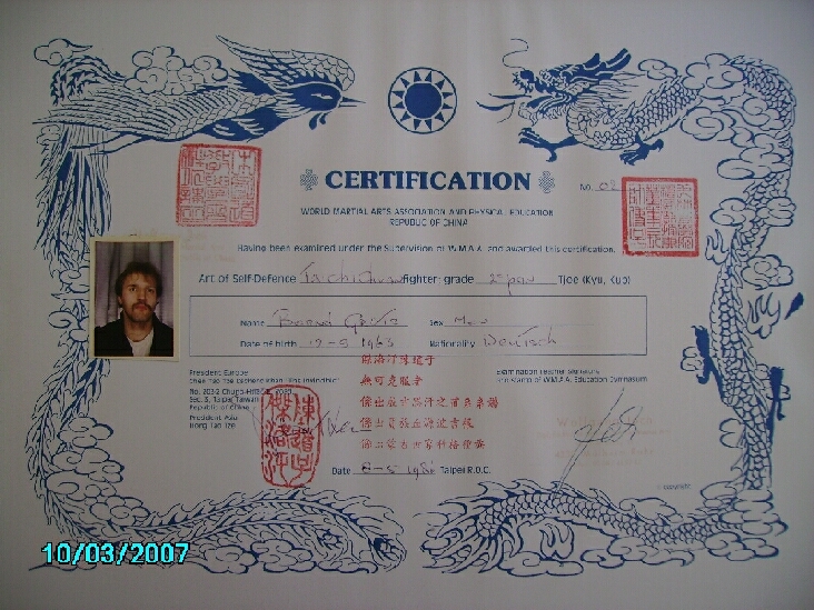 08.05. 1986 Tai-Chi Certification der WMAA