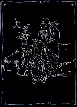 Tsau Kuo Chiu mit Kastagnetten, die 8 Unsterblichen der Daoistischen Sagenwelt
